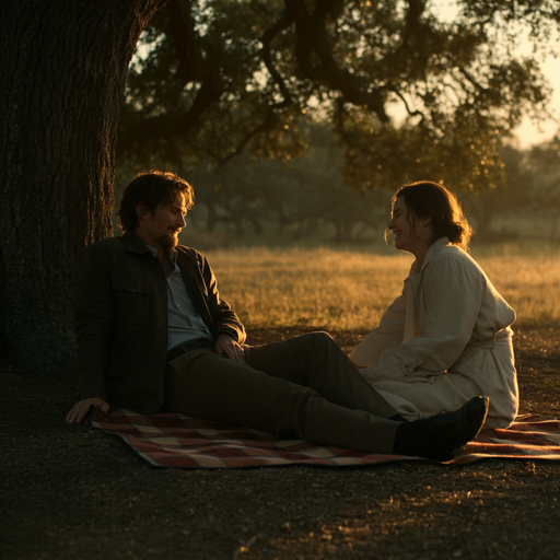 Golden Hour Romance: A Couple’s Shared Laughter in the Setting Sun