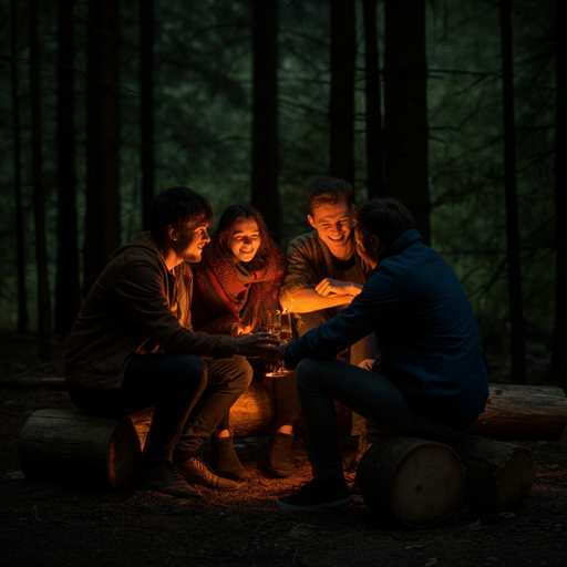 Campfire Tales: Friends Gather in the Forest’s Embrace