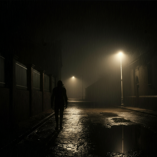 Lost in the Rain: A Figure Walks into the Unknown