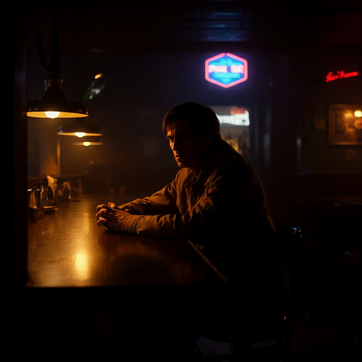 Lost in the Neon Glow: A Man’s Solitary Moment