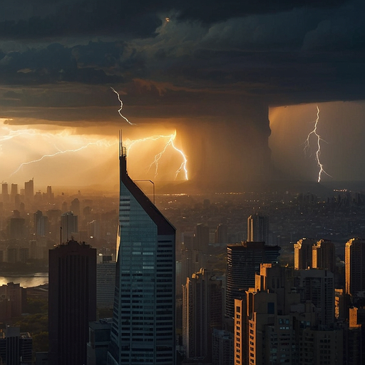 Cityscape Bathed in Lightning’s Fury