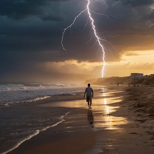 Nature’s Fury Unleashed: Man Braves Stormy Beach