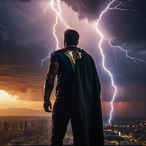 Superhero Stands Tall Against the Storm