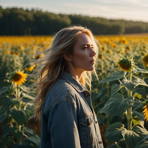 Golden Hour Melancholy in a Sunflower Field