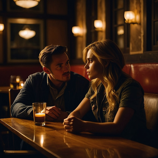 A Moment of Intimacy: A Couple’s Enchanting Encounter in a Dimly Lit Restaurant