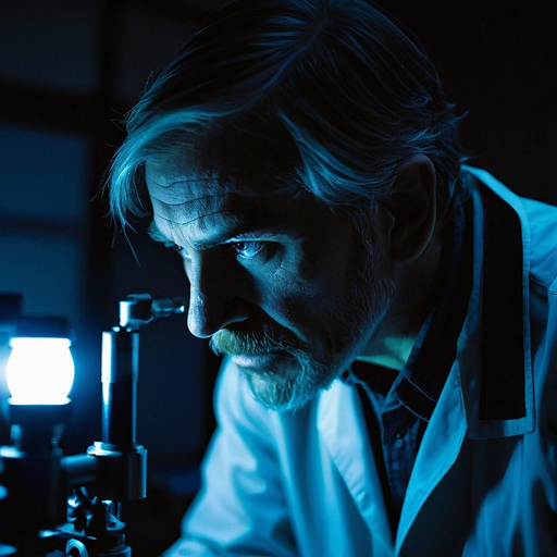 Unveiling the Secrets: A Scientist’s Intense Focus Under Blue Light