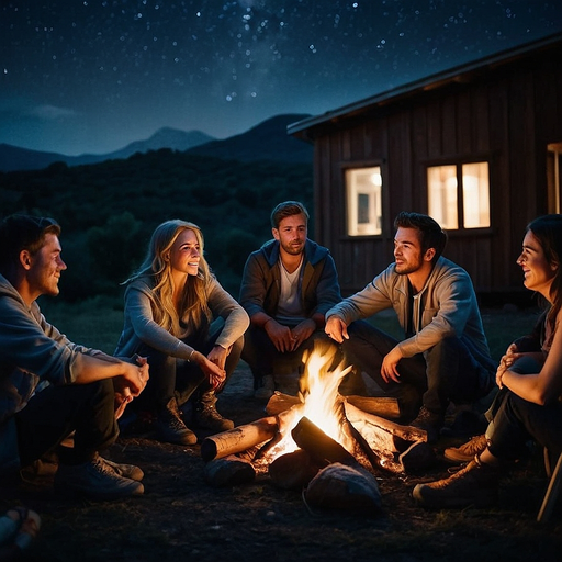 Campfire Cozy: Friends Gather Under the Stars