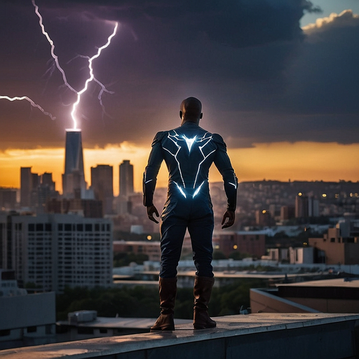 Superhero Silhouette Against a Stormy Sunset