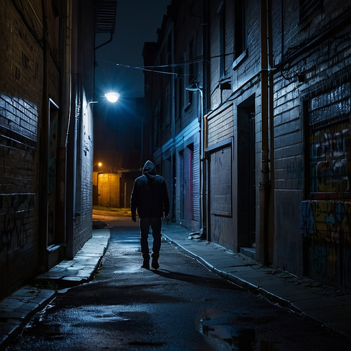 Shadows and Secrets: A Solitary Figure in a Dark Alley