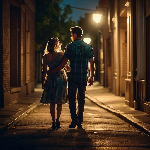 A Nostalgic Nighttime Stroll: A Glimpse into Intimate Romance