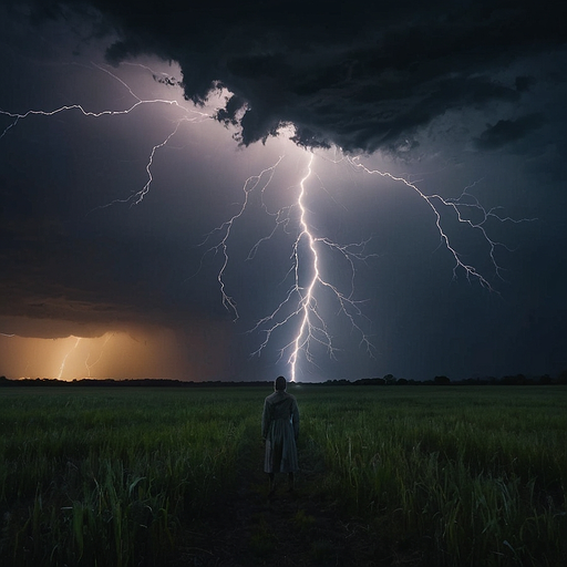 Solitary Figure Witnessing a Dramatic Lightning Strike