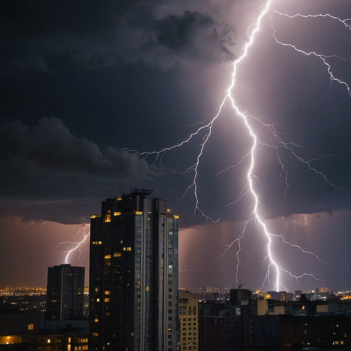 Nature’s Fury: Lightning Strikes City Skyline