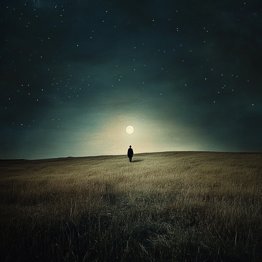 Lost in the Vastness: A Solitary Figure Under a Starry Sky