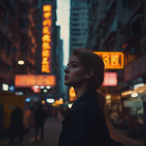 Lost in the Neon Glow: A Moment of Melancholy in the City