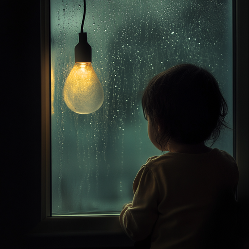 A Moment of Solitude: A Child Gazes Through the Rain