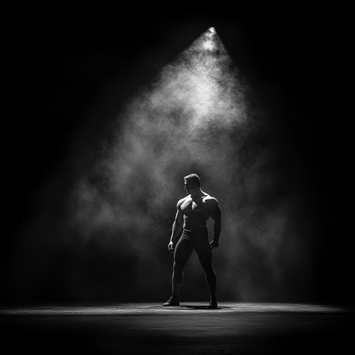 Muscular Man Emerges from the Smoke, Bathed in Spotlight