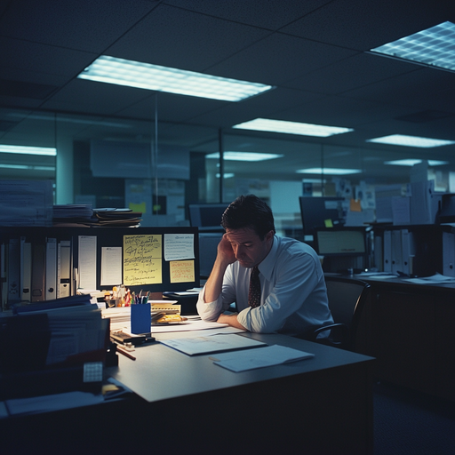 The Weight of Work: A Man’s Late-Night Struggle