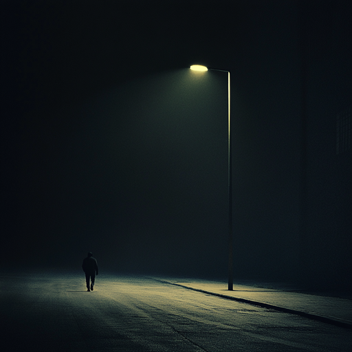 Lost in the Shadows: A Solitary Figure Walks the Night