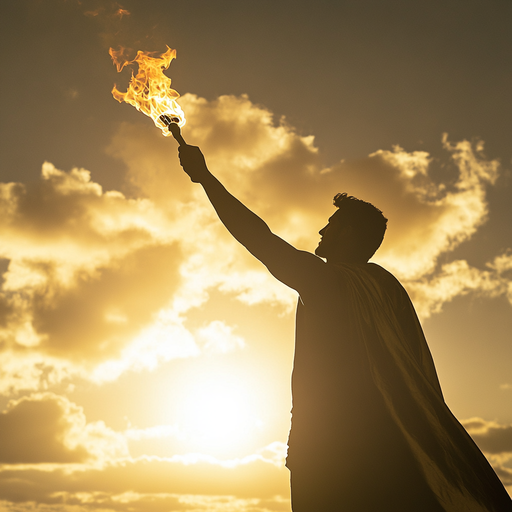 Silhouette of Hope: A Man’s Torch Against the Sunset