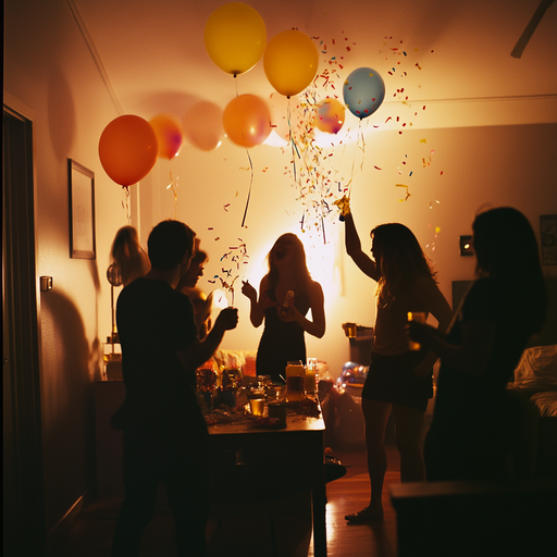 Silhouettes of Joy: Friends Celebrate in a Dazzling Glow