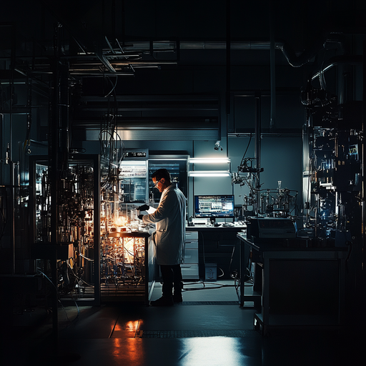 Unveiling the Secrets: A Scientist’s Focused Pursuit in a Glowing Lab