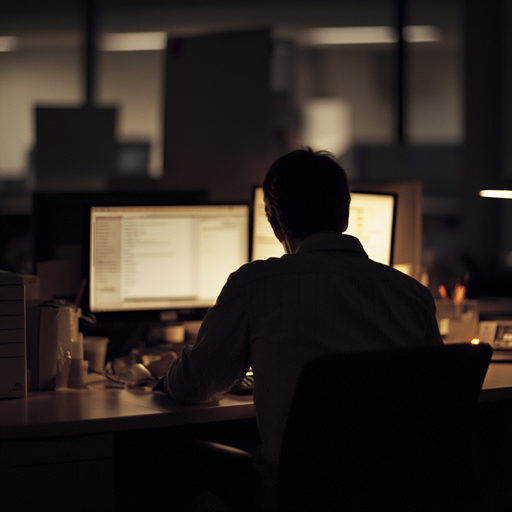 Lost in Thought: A Silhouette of Focus in a Dimly Lit Office