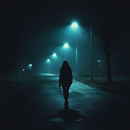 Lost in the Mist: A Solitary Figure Walks Through the Night