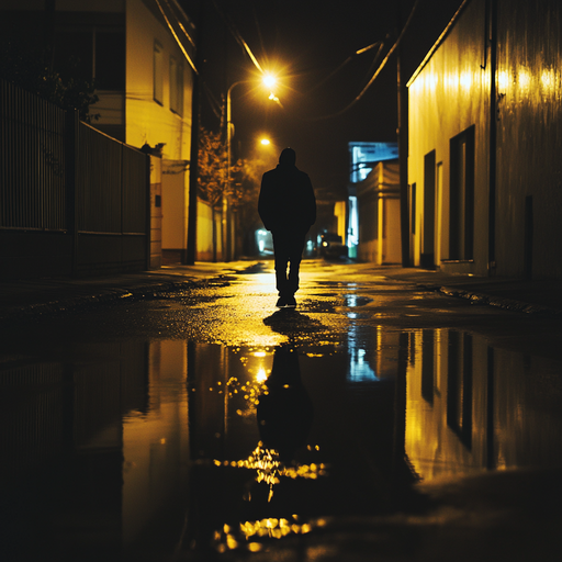 Lost in the Shadows: A Solitary Figure Walks the Night