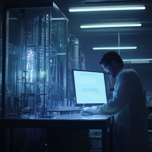 Unveiling the Secrets: A Scientist’s Focused Pursuit in a Blue-Lit Lab