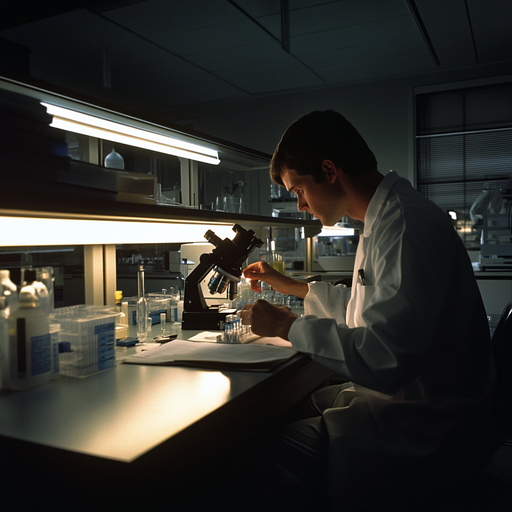 Unveiling the Secrets: A Scientist’s Focused Pursuit in a Dimly Lit Lab