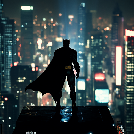 Batman’s Silhouette: A Dark Knight in the City Lights