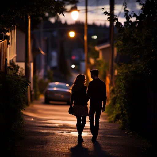 Silhouettes of Love: A Romantic Nighttime Stroll