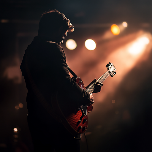 Silhouetted Guitarist Captures the Stage in a Dramatic Performance