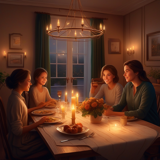 Intimate Family Dinner Illuminated by Warm Candlelight