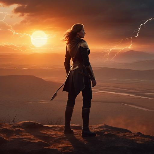 A Warrior’s Silhouette Against the Fiery Sky