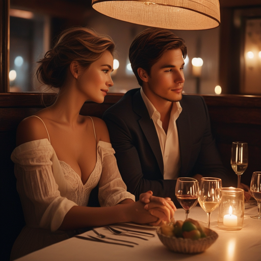 A Moment of Intimacy: A Couple’s Quiet Connection in a Dimly Lit Restaurant