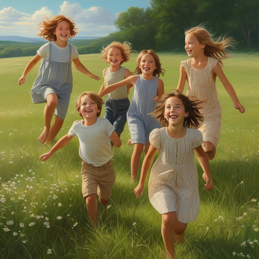 Sun-Kissed Joy: Children Running Free in a Field of Wildflowers