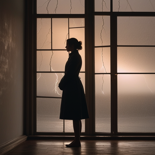 Silhouette of Solitude: A Woman Gazes into the Storm