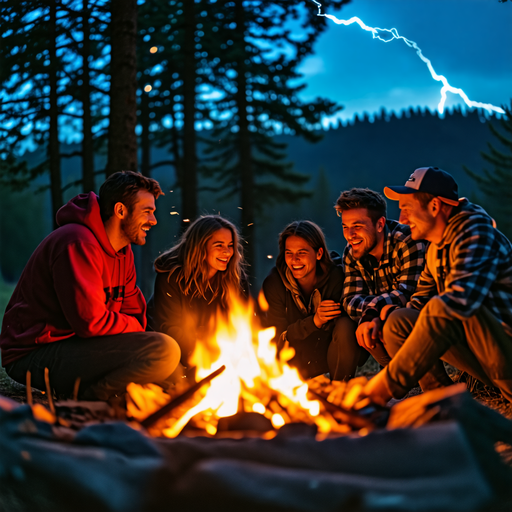 Friends Gather ‘Round the Campfire Under a Dramatic Sky