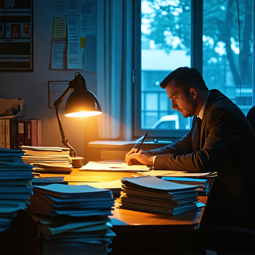 Late Night Toil: A Man’s Focus Amidst Shadows