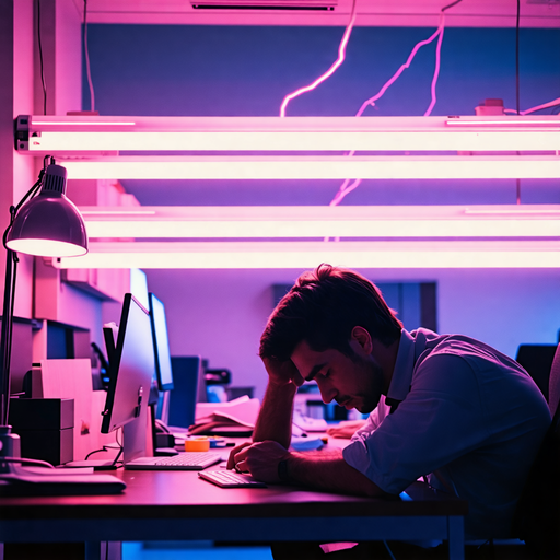 Lost in the Glow: A Moment of Contemplation in the Office