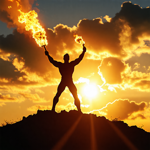 Triumphant Silhouette: A Man of Fire and Power