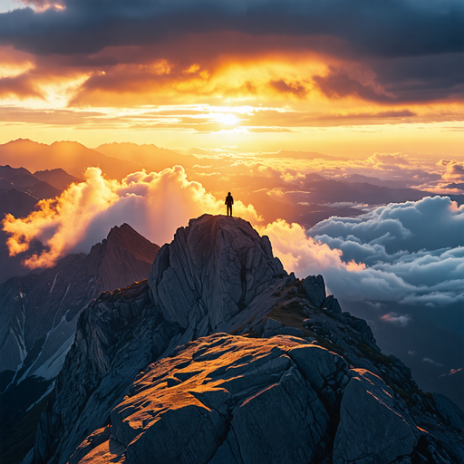 Sunrise Majesty: A Lone Figure Contemplates the Vastness of Nature