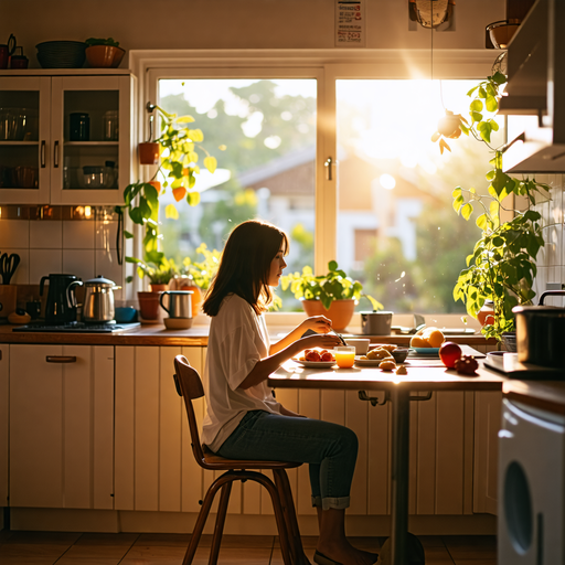 Sunlight and Serenity: A Moment of Peace in a Minimalist Kitchen