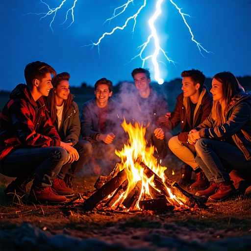 Cozy Campfire Under a Dramatic Stormy Sky