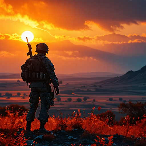 Silhouetted Against the Fiery Sunset: A Soldier’s Contemplation