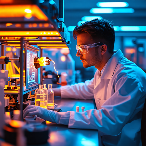 A Scientist’s Focus Under Glowing Lights