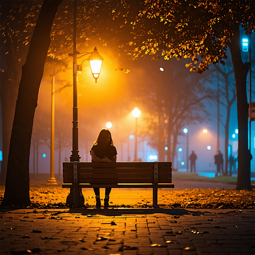 Silhouetted Solitude: A Moment of Melancholy Under the Streetlamp