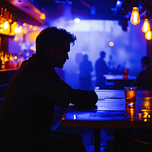 Lost in the Shadows: A Man’s Solitude in a Bustling Bar