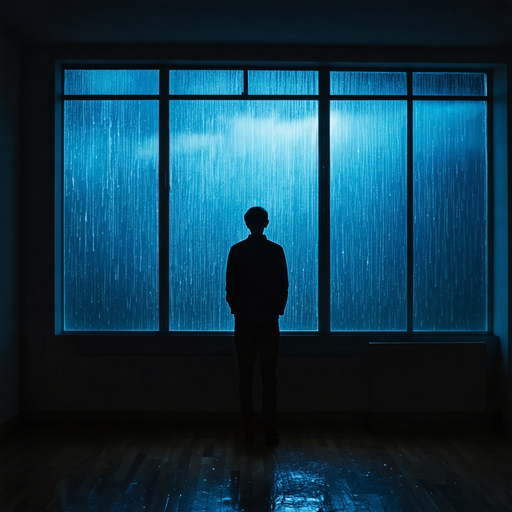 Silhouetted in Solitude: A Rainy Night Contemplation